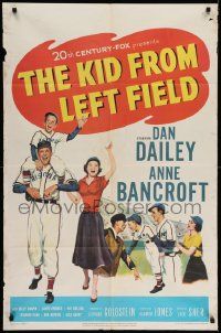 5b478 KID FROM LEFT FIELD 1sh '53 Dan Dailey, Anne Bancroft, baseball kid argues with umpire!