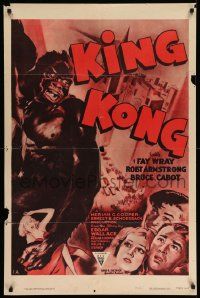 5b483 KING KONG 1sh R52 different art of Fay Wray, Robert Armstrong & the giant ape, rare!