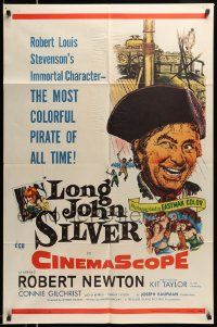 5b532 LONG JOHN SILVER 1sh '54 Robert Newton as the most colorful pirate of all time!