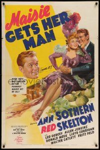 5b561 MAISIE GETS HER MAN 1sh '42 artwork of sexy Ann Sothern & Red Skelton on pile of money!