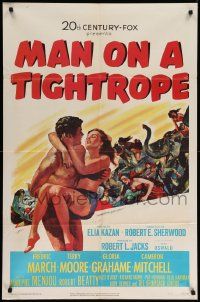 5b573 MAN ON A TIGHTROPE 1sh '53 directed by Elia Kazan, pretty circus performer Terry Moore!