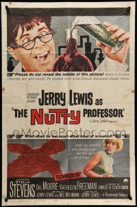 5b676 NUTTY PROFESSOR 1sh '63 wacky Jerry Lewis directs & stars w/pretty Stella Stevens!