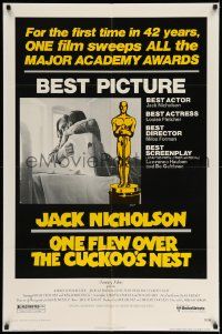 5b695 ONE FLEW OVER THE CUCKOO'S NEST awards 1sh '75 great c/u of Jack Nicholson, Milos Forman!