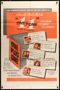 5b698 ONE PLUS ONE 1sh '61 Arch Oboler directed, exploring the Kinsey Report!