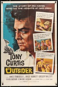 5b708 OUTSIDER 1sh '62 great close up art of Tony Curtis as Ira Hayes of Iwo Jima fame!
