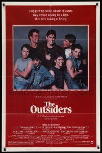 5b709 OUTSIDERS NSS style 1sh '82 Coppola, S.E. Hinton, Howell, Dillon, Macchio, image of top cast