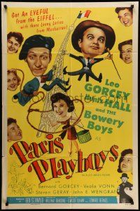 5b717 PARIS PLAYBOYS 1sh '54 great wacky image of Bowery Boys Leo Gorcey & Huntz Hall!
