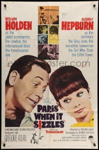 5b718 PARIS WHEN IT SIZZLES 1sh '64 close-up of pretty Audrey Hepburn & William Holden!