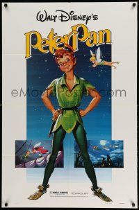 5b736 PETER PAN 1sh R82 Walt Disney animated cartoon fantasy classic, great full-length art!