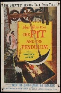 5b753 PIT & THE PENDULUM 1sh '61 Edgar Allan Poe's greatest terror tale, horror horror art!