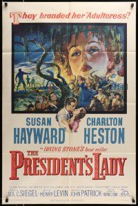 5b772 PRESIDENT'S LADY 1sh '53 art of adulteress Susan Hayward & Charlton Heston!