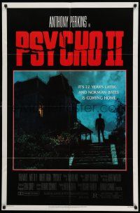 5b785 PSYCHO II 1sh '83 Anthony Perkins as Norman Bates, cool creepy image of classic house!