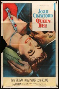 5b793 QUEEN BEE style B 1sh '55 c/u of sexy Joan Crawford being kissed by Barry Sullivan!