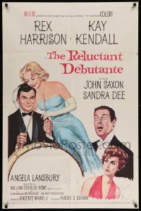 5b806 RELUCTANT DEBUTANTE 1sh '58 artwork of Rex Harrison & sexiest grown up Sandra Dee!