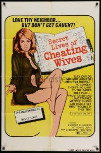 5b838 SECRET LIVES OF CHEATING WIVES 1sh '72 sexploitation, sexy artwork, don't get caught!