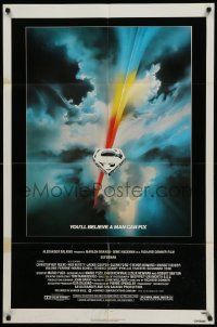 5b902 SUPERMAN 1sh '78 comic book hero Christopher Reeve, cool Bob Peak logo art!