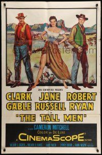 5b912 TALL MEN 1sh '55 full-length art of Clark Gable, sexy Jane Russell showing leg, Robert Ryan!