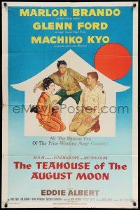 5b914 TEAHOUSE OF THE AUGUST MOON 1sh '56 art of Asian Marlon Brando, Glenn Ford & Machiko Kyo!