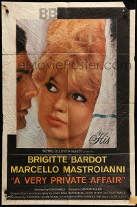 5b945 VERY PRIVATE AFFAIR 1sh '62 Louis Malle's Vie Privee, c/u of sexiest Brigitte Bardot!