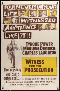 5b987 WITNESS FOR THE PROSECUTION 1sh R60s Billy Wilder, Tyrone Power, Marlene Dietrich, Laughton