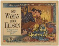 5c013 ALL THAT HEAVEN ALLOWS TC '55 close up romantic art of Rock Hudson about to kiss Jane Wyman!