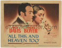 5c015 ALL THIS & HEAVEN TOO TC '40 wonderful image of pretty Bette Davis & Charles Boyer!