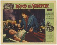 5c571 BLOOD OF THE VAMPIRE LC #6 '58 deformed Victor Maddern leaning over beautiful girl on table!