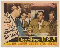 5c614 DEADLINE-U.S.A. LC #6 '52 Humphrey Bogart c/u holding newspaper, best journalism movie ever!