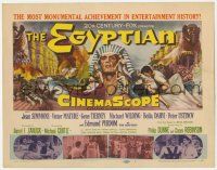 5c110 EGYPTIAN TC '54 artwork of Jean Simmons, Victor Mature & Gene Tierney in ancient Egypt!