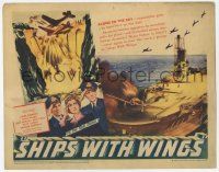 5c366 SHIPS WITH WINGS TC '42 cool image of English World War II flying over aircraft carrier!