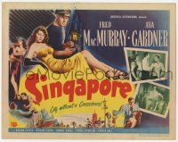 5c379 SINGAPORE TC '47 artwork of sexy full-length Ava Gardner + seaman Fred MacMurray with gun!