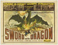 5c405 SWORD & THE DRAGON TC '60 cool fantasy art of three-headed winged monster attacking!