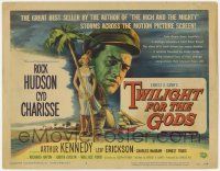 5c429 TWILIGHT FOR THE GODS TC '58 great art of Rock Hudson & sexy Cyd Charisse on beach!