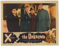 5c993 X THE UNKNOWN LC #7 '57 close up of Dean Jagger & three other men staring in awe!