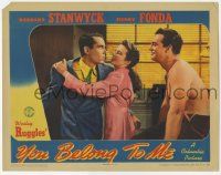 5c995 YOU BELONG TO ME LC '41 Barbara Stanwyck stops Henry Fonda from attacking Roger Clark!