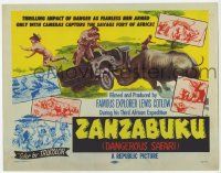 5c508 ZANZABUKU TC '56 Dangerous Safari, cool image of charging rhino & natives!