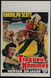 5f118 BOUNTY HUNTER Belgian '54 cool art of cowboy Randolph Scott & sexy Marie Windsor!