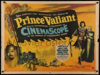 5f723 PRINCE VALIANT British quad '54 artwork of Robert Wagner in armor saving sexy Janet Leigh!