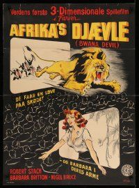 5f045 BWANA DEVIL 3D Danish '53 different art of leaping lion & sexy woman!