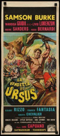 5f488 REVENGE OF URSUS Italian locandina '61 La vendetta di Ursus, cool gladiator fighting art!