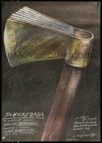5f383 SIEKIEREZADA Polish 26x38 '85 cool artwork of hatchet & book heads by Andrzej Pagowski!