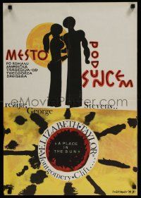 5f589 PLACE IN THE SUN Yugoslavian 19x27 '67 Montgomery Clift, Elizabeth Taylor, Sasa Nikolic art!