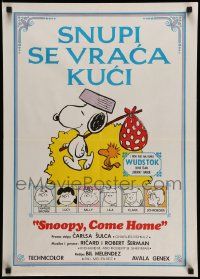 5f597 SNOOPY COME HOME Yugoslavian 20x28 '72 Peanuts, Schulz art of Snoopy & Woodstock!