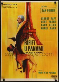 5f609 UPPER HAND Yugoslavian 19x27 '67 cool art of Jean Gabin with gun & boxer dog by Eiffel Tower