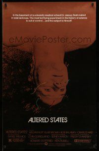 5g040 ALTERED STATES foil 25x39 1sh '80 William Hurt, Paddy Chayefsky, Ken Russell, sci-fi!