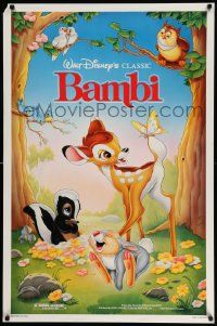 5g075 BAMBI 1sh R88 Walt Disney cartoon deer classic, great art with Thumper & Flower!