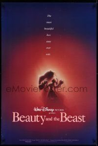 5g088 BEAUTY & THE BEAST DS 1sh '91 Disney cartoon classic, romantic dancing art by John Alvin!