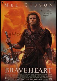 5g124 BRAVEHEART advance DS 1sh '95 cool image of Mel Gibson as William Wallace!