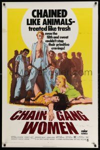 5g154 CHAIN GANG WOMEN 1sh '71 Michael Stearns, Robert Lott, Barbara Mills, chained like animals!