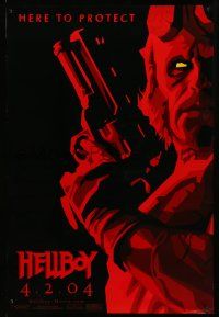 5g375 HELLBOY teaser 1sh '04 Mike Mignola comic, cool red image of Ron Perlman, here to protect!